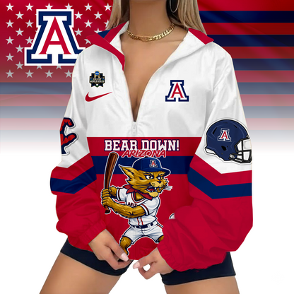 LIMITED EDITION - NEW CUSTOMIZED NCAA COLLEGE WORLD SERIES 06 ARIZONA WILDCATS V-NECK ZIPPER SWEATSHIRT JACKET