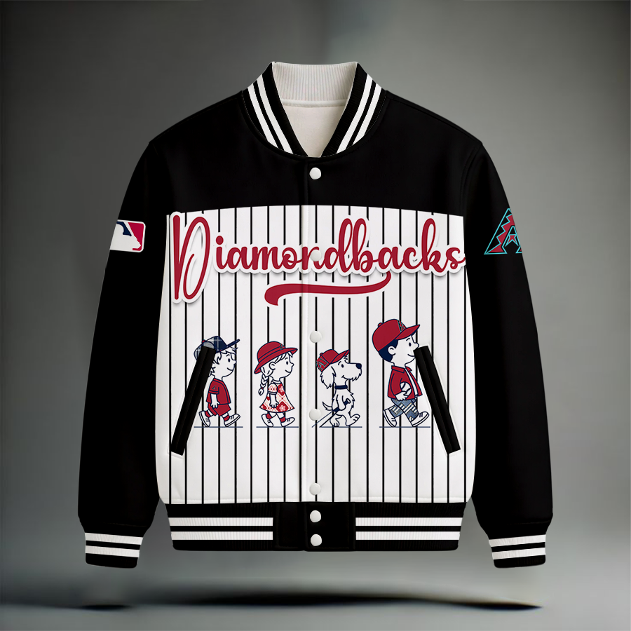 HOT DEAL - NEW CUSTOMIZED MLB07 ADS ARIZONA DIAMONDBACKS SNOOPY STYLE SATIN VARSITY & BASEBALL JACKET