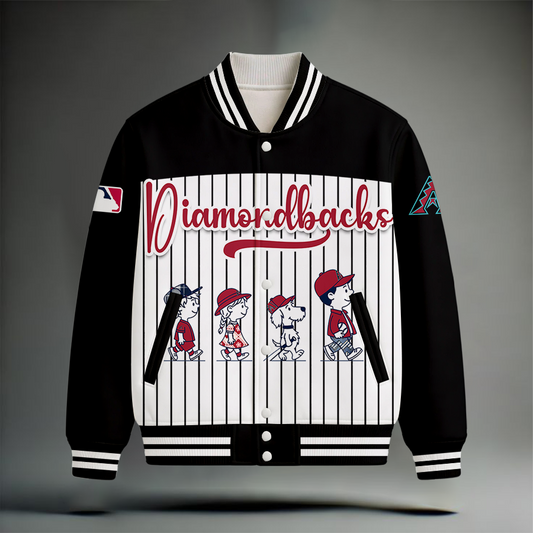 HOT DEAL - NEW CUSTOMIZED MLB07 ADS ARIZONA DIAMONDBACKS SNOOPY STYLE SATIN VARSITY & BASEBALL JACKET