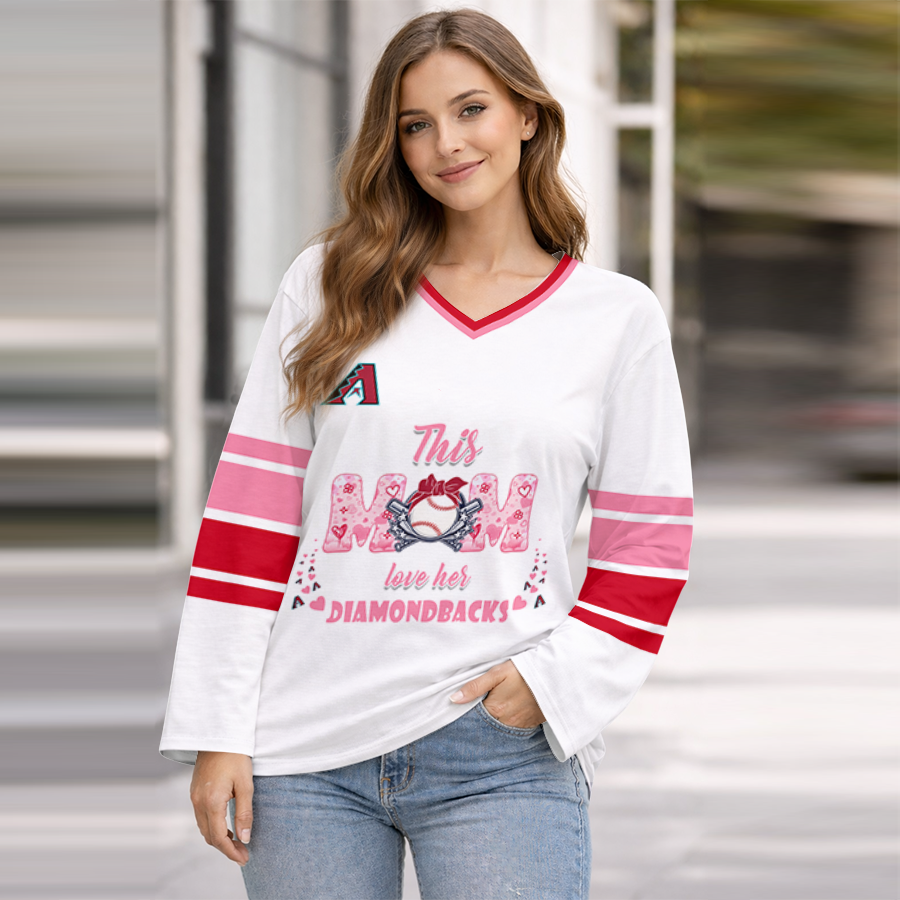 FINAL SALE - NEW CUSTOMIZED MLB07 ADS ARIZONA DIAMONDBACKS WOMEN'S HEART V-NECK LONG SLEEVE SHIRT