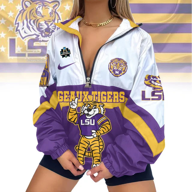 LIMITED EDITION - NEW CUSTOMIZED NCAA COLLEGE WORLD SERIES 07 LSU TIGERS V-NECK ZIPPER SWEATSHIRT JACKET