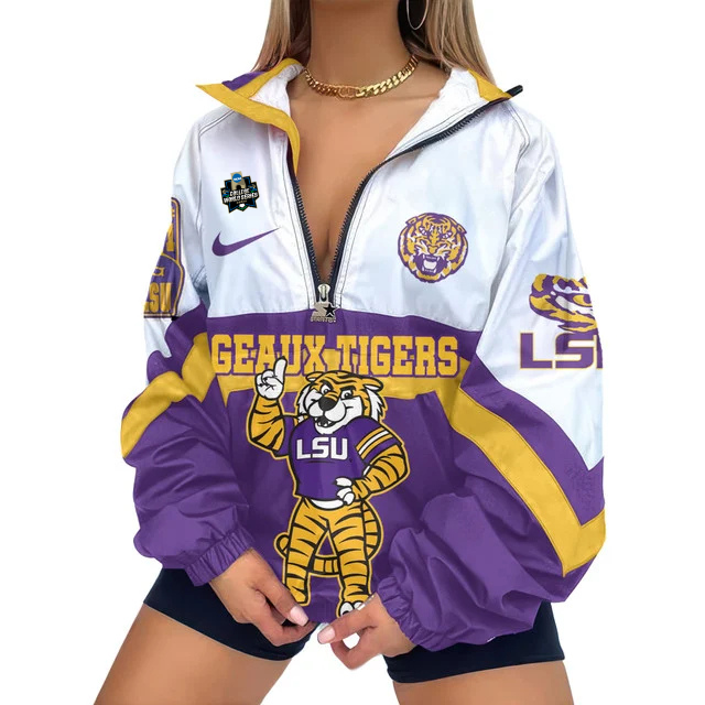 LIMITED EDITION - NEW CUSTOMIZED NCAA COLLEGE WORLD SERIES 07 LSU TIGERS V-NECK ZIPPER SWEATSHIRT JACKET