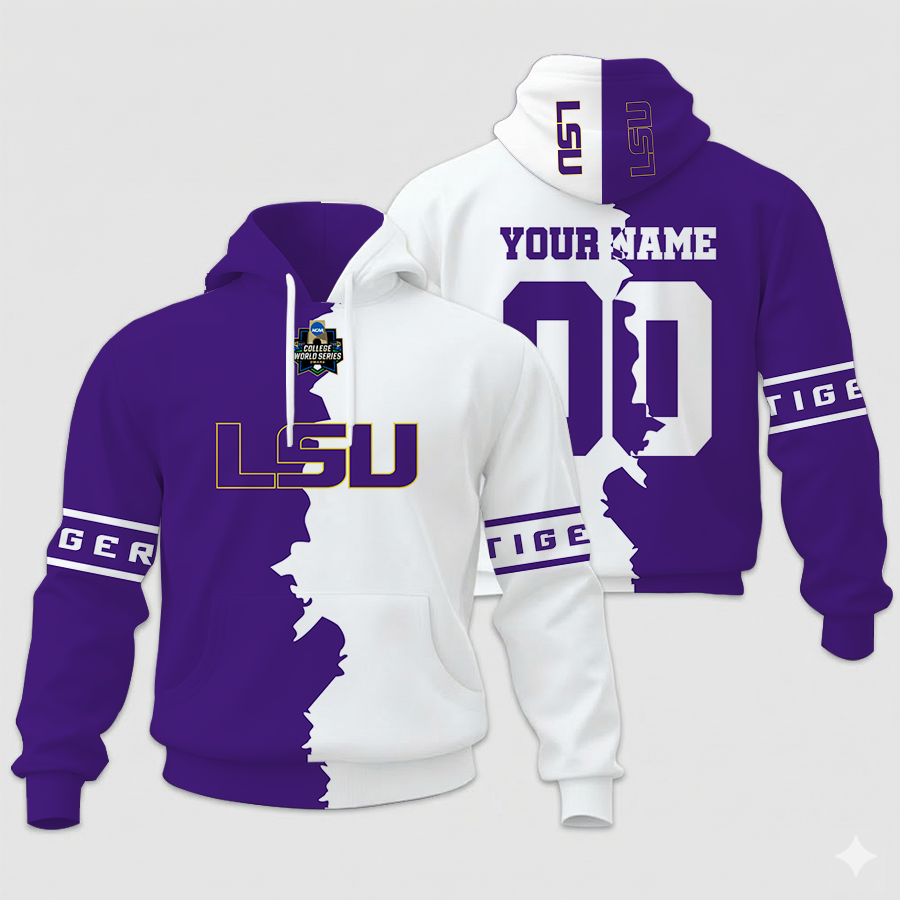 LIMITED EDITION - NEW CUSTOMIZED NCAA COLLEGE WORLD SERIES 07-LST LSU TIGERS UNISEX HOODIE & ZIP HOODIE