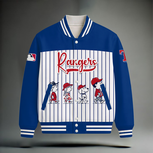 HOT DEAL - NEW CUSTOMIZED MLB08 TRS TEXAS RANGERS SNOOPY STYLE SATIN VARSITY & BASEBALL JACKET
