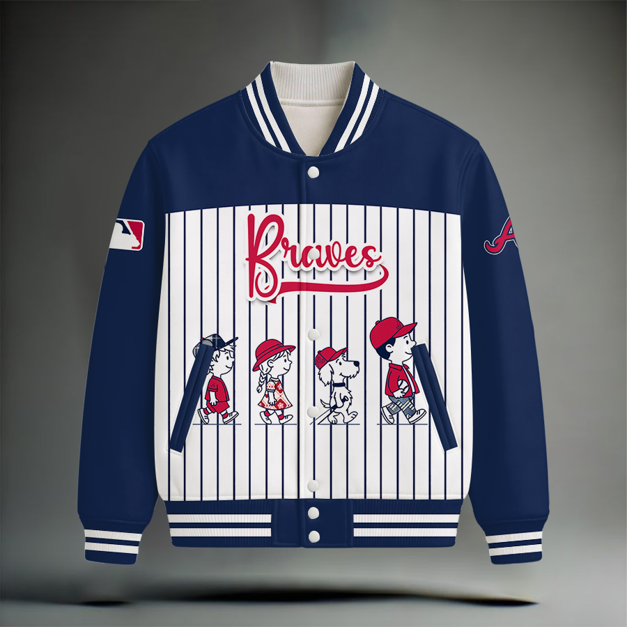 HOT DEAL - NEW CUSTOMIZED MLB09 ABS ATLANTA BRAVES SNOOPY STYLE SATIN VARSITY & BASEBALL JACKET