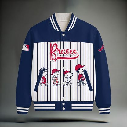 HOT DEAL - NEW CUSTOMIZED MLB09 ABS ATLANTA BRAVES SNOOPY STYLE SATIN VARSITY & BASEBALL JACKET