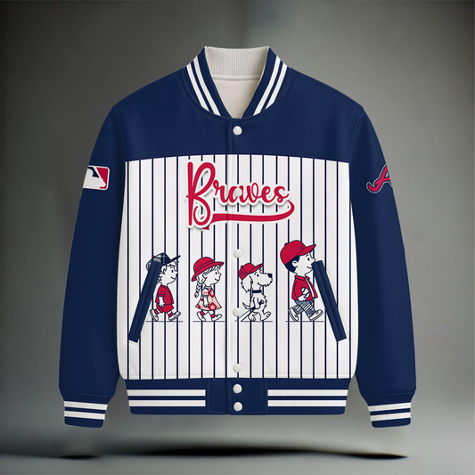 HOT DEAL - NEW CUSTOMIZED MLB09 ABS ATLANTA BRAVES SNOOPY STYLE SATIN VARSITY & BASEBALL JACKET
