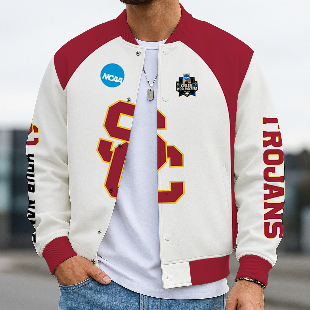 LIMITED EDITION - NEW CUSTOMIZED NCAA CWS09 USC USC TROJANS BASEBALL JACKET, SATIN VARSITY JACKET