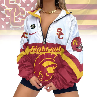 LIMITED EDITION - NEW CUSTOMIZED NCAA COLLEGE WORLD SERIES 09 USC TROJANS V-NECK ZIPPER SWEATSHIRT JACKET