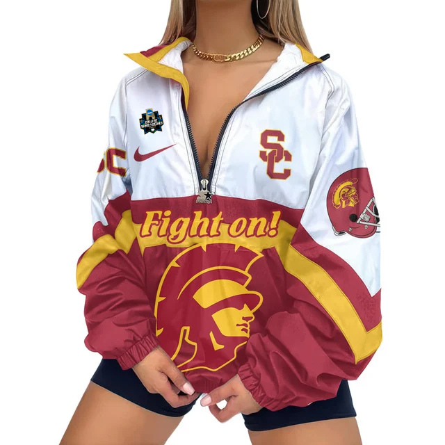 LIMITED EDITION - NEW CUSTOMIZED NCAA COLLEGE WORLD SERIES 09 USC TROJANS V-NECK ZIPPER SWEATSHIRT JACKET