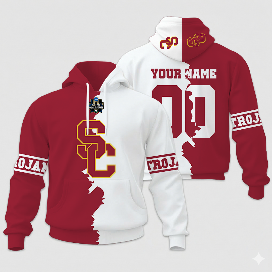 LIMITED EDITION - NEW CUSTOMIZED NCAA COLLEGE WORLD SERIES 09-USC USC TROJANS UNISEX HOODIE & ZIP HOODIE