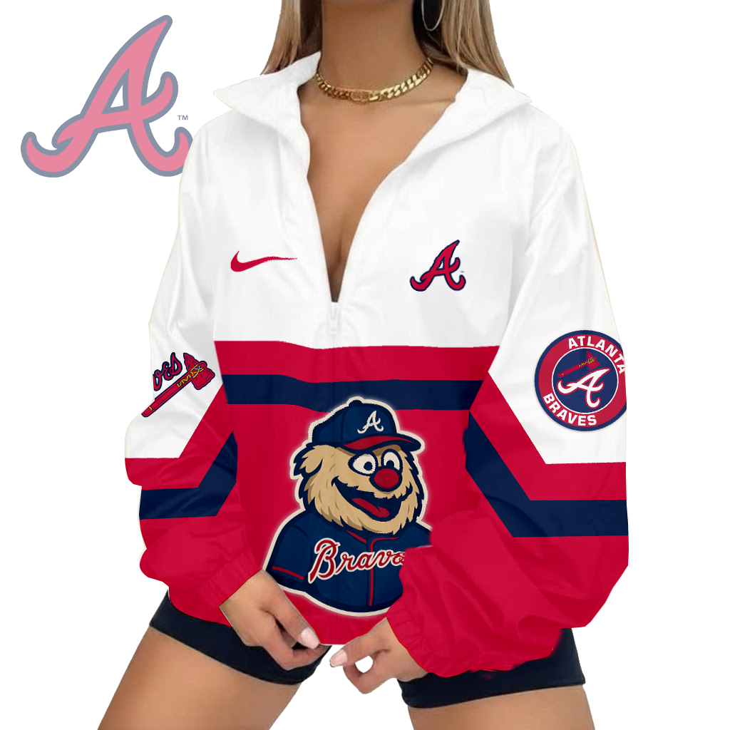 LIMITED EDITION - NEW CUSTOMIZED MLB09 ABS ATLANTA BRAVES V-NECK ZIPPER JACKET