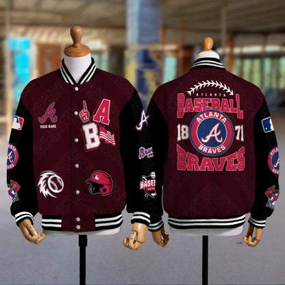 LIMITED EDITION - NEW CUSTOMIZED MLB09 ABS ATLANTA BRAVES SATIN VARSITY & BASEBALL JACKETS
