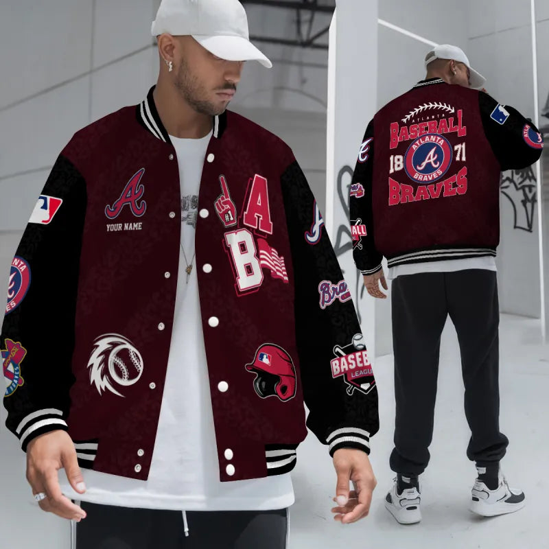 LIMITED EDITION - NEW CUSTOMIZED MLB09 ABS ATLANTA BRAVES SATIN VARSITY & BASEBALL JACKETS
