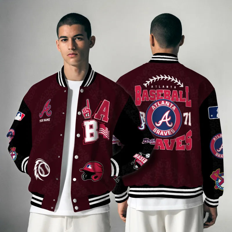 LIMITED EDITION - NEW CUSTOMIZED MLB09 ABS ATLANTA BRAVES SATIN VARSITY & BASEBALL JACKETS
