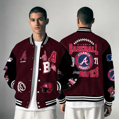 LIMITED EDITION - NEW CUSTOMIZED MLB09 ABS ATLANTA BRAVES SATIN VARSITY & BASEBALL JACKETS