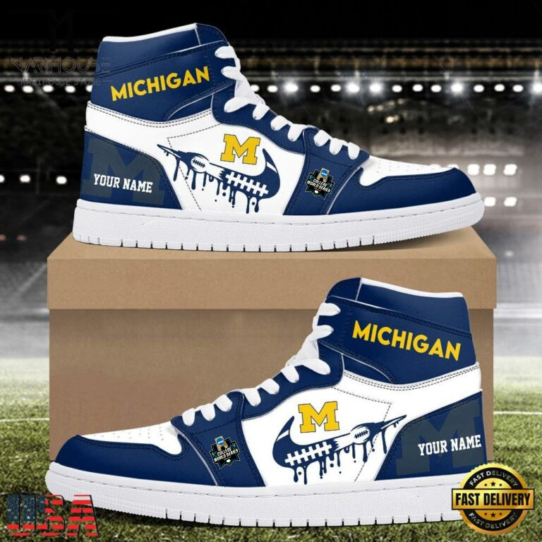 LIMITED EDITION - NEW CUSTOMIZED NCAA COLLEGE WORLD SERIES 01 MICHIGAN WOLVERINES AIR JORDAN SHOES