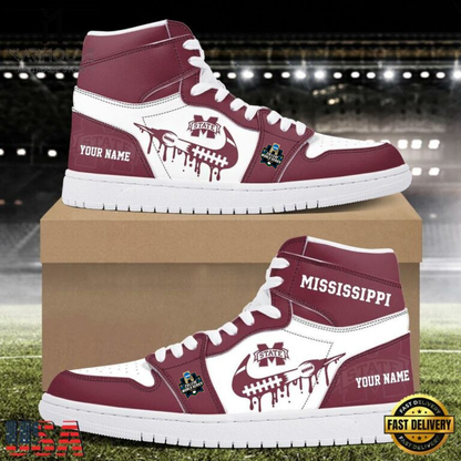 LIMITED EDITION - NEW CUSTOMIZED NCAA COLLEGE WORLD SERIES 11 MISSISSIPPI STATE BULLDOGS AIR JORDAN SHOES