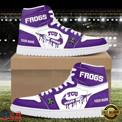 LIMITED EDITION - NEW CUSTOMIZED NCAA COLLEGE WORLD SERIES 14 TCU HORNED FROGS AIR JORDAN SHOES