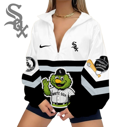 LIMITED EDITION - NEW CUSTOMIZED MLB26 CWS CHICAGO WHITE SOX V-NECK ZIPPER JACKET
