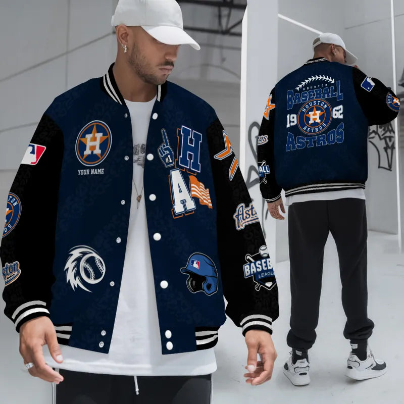 LIMITED EDITION - NEW CUSTOMIZED MLB10 HAS HOUSTON ASTROS SATIN VARSITY & BASEBALL JACKETS