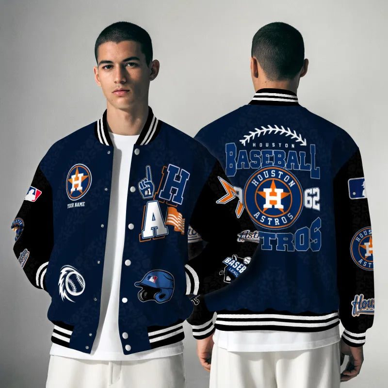 LIMITED EDITION - NEW CUSTOMIZED MLB10 HAS HOUSTON ASTROS SATIN VARSITY & BASEBALL JACKETS