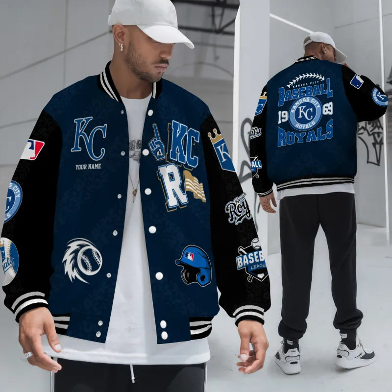 LIMITED EDITION - NEW CUSTOMIZED MLB19 KCR KANSAS CITY ROYALS SATIN VARSITY & BASEBALL JACKETS