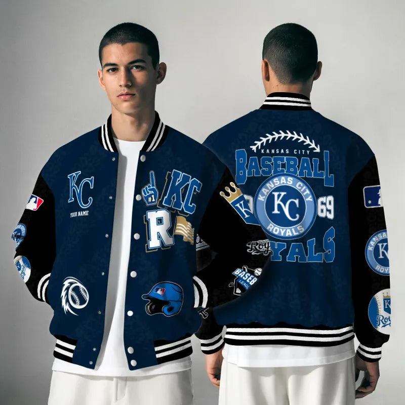 LIMITED EDITION - NEW CUSTOMIZED MLB19 KCR KANSAS CITY ROYALS SATIN VARSITY & BASEBALL JACKETS