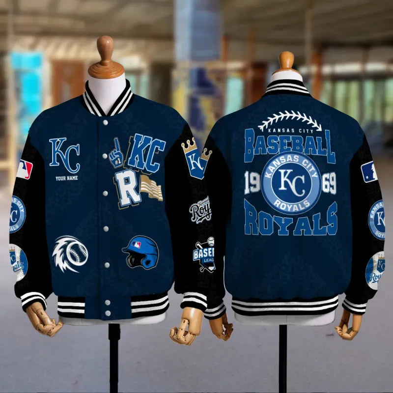 LIMITED EDITION - NEW CUSTOMIZED MLB19 KCR KANSAS CITY ROYALS SATIN VARSITY & BASEBALL JACKETS