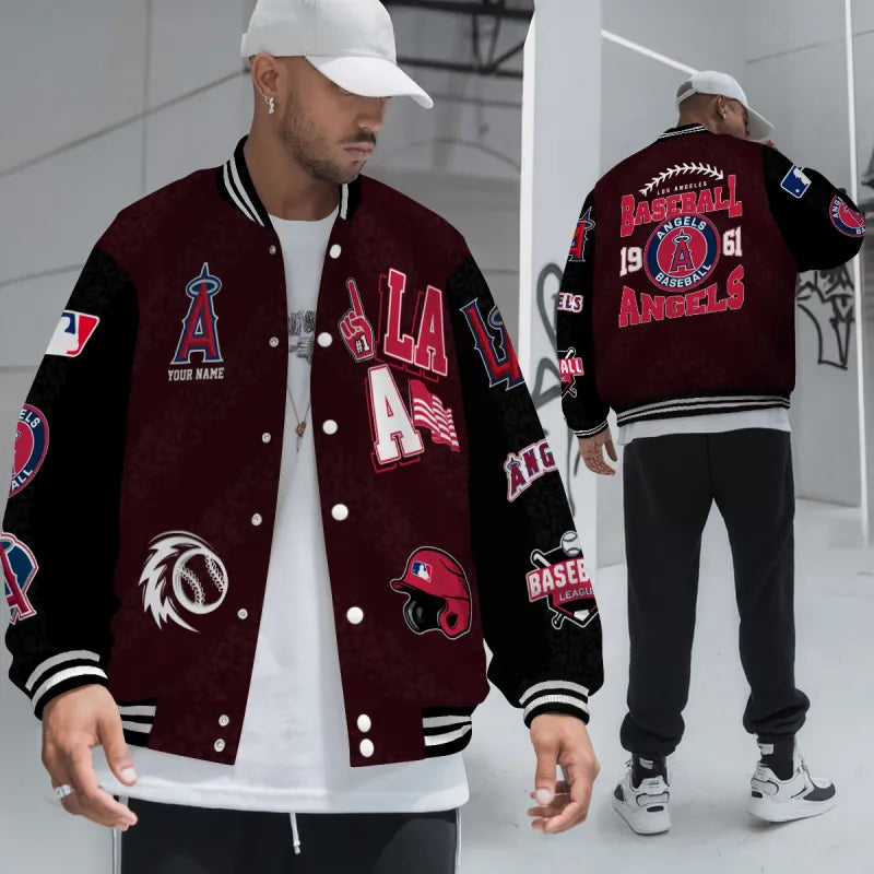 LIMITED EDITION - NEW CUSTOMIZED MLB27 LAA LOS ANGELES ANGELS SATIN VARSITY & BASEBALL JACKETS