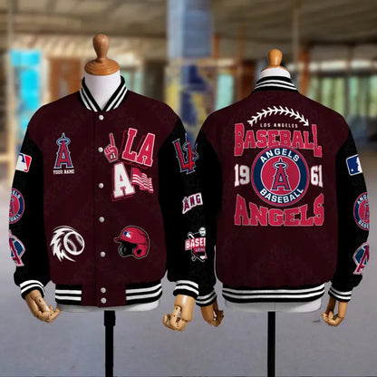 LIMITED EDITION - NEW CUSTOMIZED MLB27 LAA LOS ANGELES ANGELS SATIN VARSITY & BASEBALL JACKETS