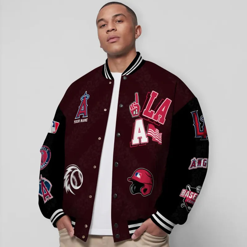 LIMITED EDITION - NEW CUSTOMIZED MLB27 LAA LOS ANGELES ANGELS SATIN VARSITY & BASEBALL JACKETS