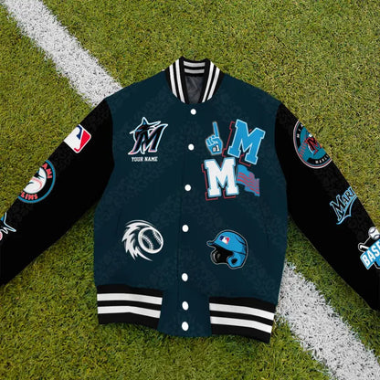 LIMITED EDITION - NEW CUSTOMIZED MLB20 MMS MIAMI MARLINS SATIN VARSITY & BASEBALL JACKETS