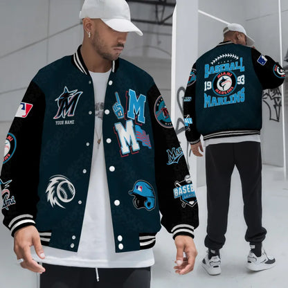 LIMITED EDITION - NEW CUSTOMIZED MLB20 MMS MIAMI MARLINS SATIN VARSITY & BASEBALL JACKETS