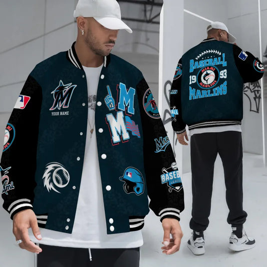 LIMITED EDITION - NEW CUSTOMIZED MLB20 MMS MIAMI MARLINS SATIN VARSITY & BASEBALL JACKETS