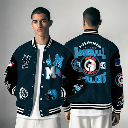 LIMITED EDITION - NEW CUSTOMIZED MLB20 MMS MIAMI MARLINS SATIN VARSITY & BASEBALL JACKETS