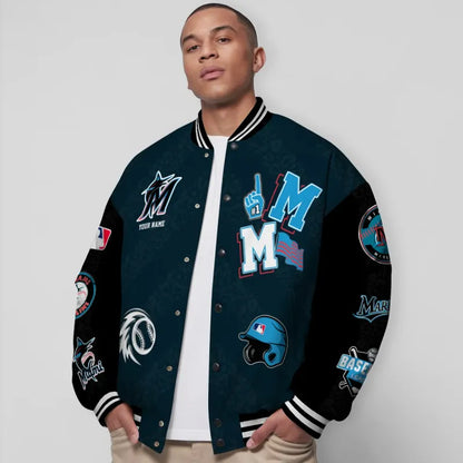 LIMITED EDITION - NEW CUSTOMIZED MLB20 MMS MIAMI MARLINS SATIN VARSITY & BASEBALL JACKETS