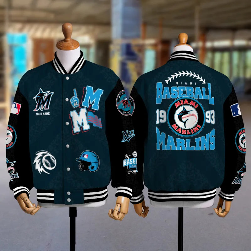 LIMITED EDITION - NEW CUSTOMIZED MLB20 MMS MIAMI MARLINS SATIN VARSITY & BASEBALL JACKETS