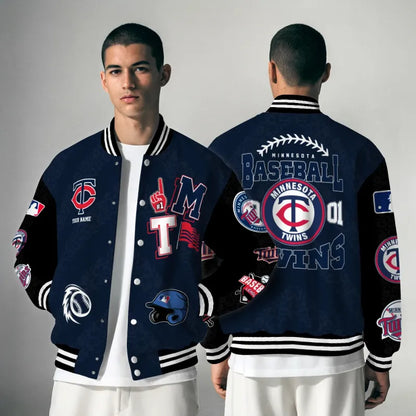 LIMITED EDITION - NEW CUSTOMIZED MLB22 MTS MINNESOTA TWINS SATIN VARSITY & BASEBALL JACKETS