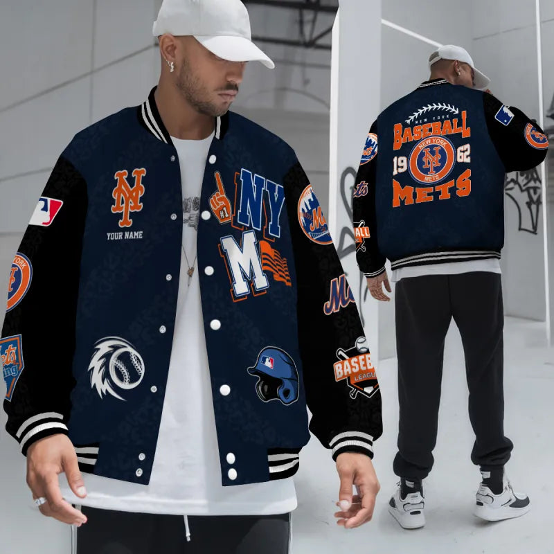 LIMITED EDITION - NEW CUSTOMIZED MLB17 NYM NEW YORK METS SATIN VARSITY & BASEBALL JACKETS
