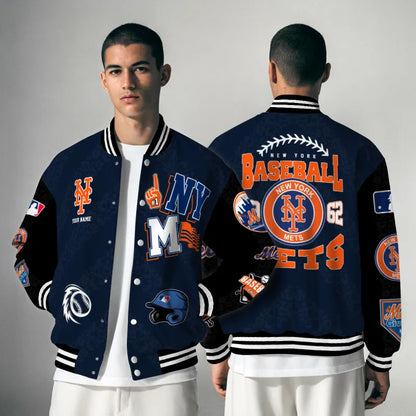 LIMITED EDITION - NEW CUSTOMIZED MLB17 NYM NEW YORK METS SATIN VARSITY & BASEBALL JACKETS