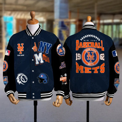 LIMITED EDITION - NEW CUSTOMIZED MLB17 NYM NEW YORK METS SATIN VARSITY & BASEBALL JACKETS