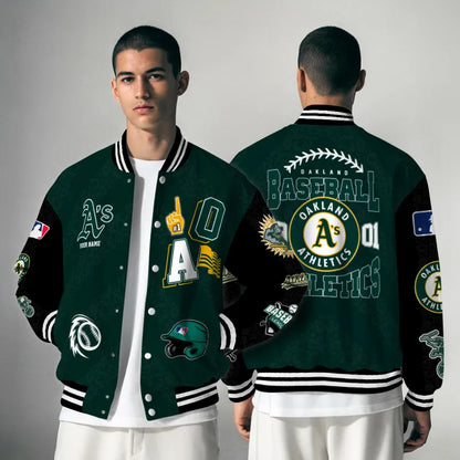 LIMITED EDITION - NEW CUSTOMIZED MLB23 OAS OAKLAND ATHLETICS SATIN VARSITY & BASEBALL JACKETS