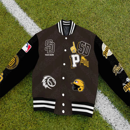 LIMITED EDITION - NEW CUSTOMIZED MLB18 SDP SAN DIEGO PADRES SATIN VARSITY & BASEBALL JACKETS