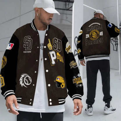 LIMITED EDITION - NEW CUSTOMIZED MLB18 SDP SAN DIEGO PADRES SATIN VARSITY & BASEBALL JACKETS