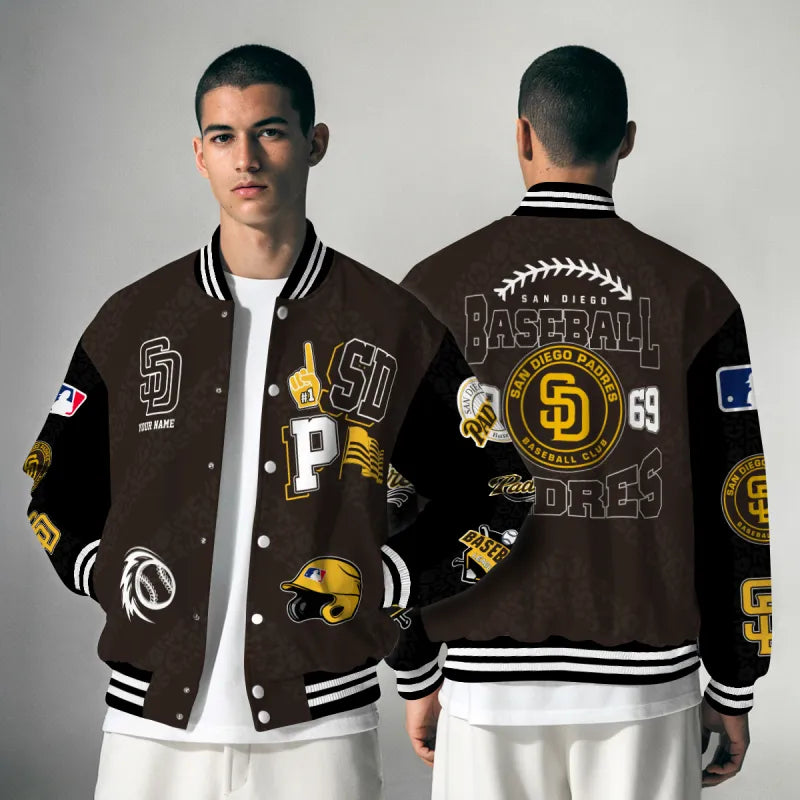 LIMITED EDITION - NEW CUSTOMIZED MLB18 SDP SAN DIEGO PADRES SATIN VARSITY & BASEBALL JACKETS
