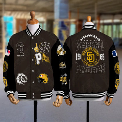 LIMITED EDITION - NEW CUSTOMIZED MLB18 SDP SAN DIEGO PADRES SATIN VARSITY & BASEBALL JACKETS