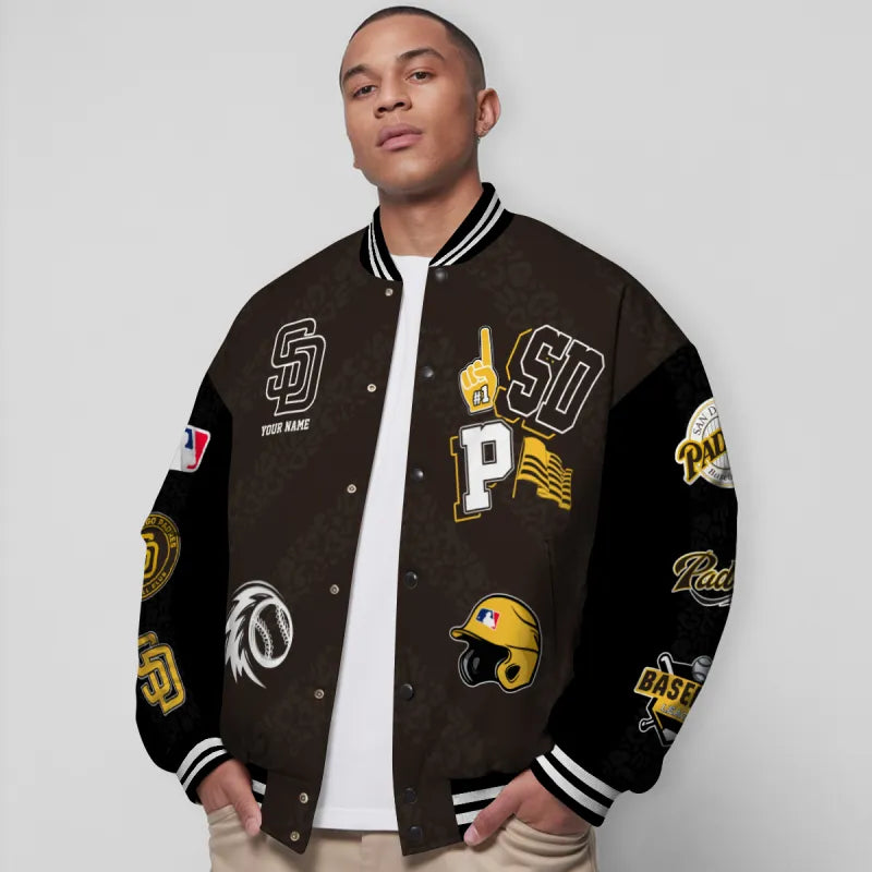 LIMITED EDITION - NEW CUSTOMIZED MLB18 SDP SAN DIEGO PADRES SATIN VARSITY & BASEBALL JACKETS