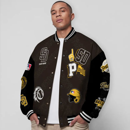 LIMITED EDITION - NEW CUSTOMIZED MLB18 SDP SAN DIEGO PADRES SATIN VARSITY & BASEBALL JACKETS
