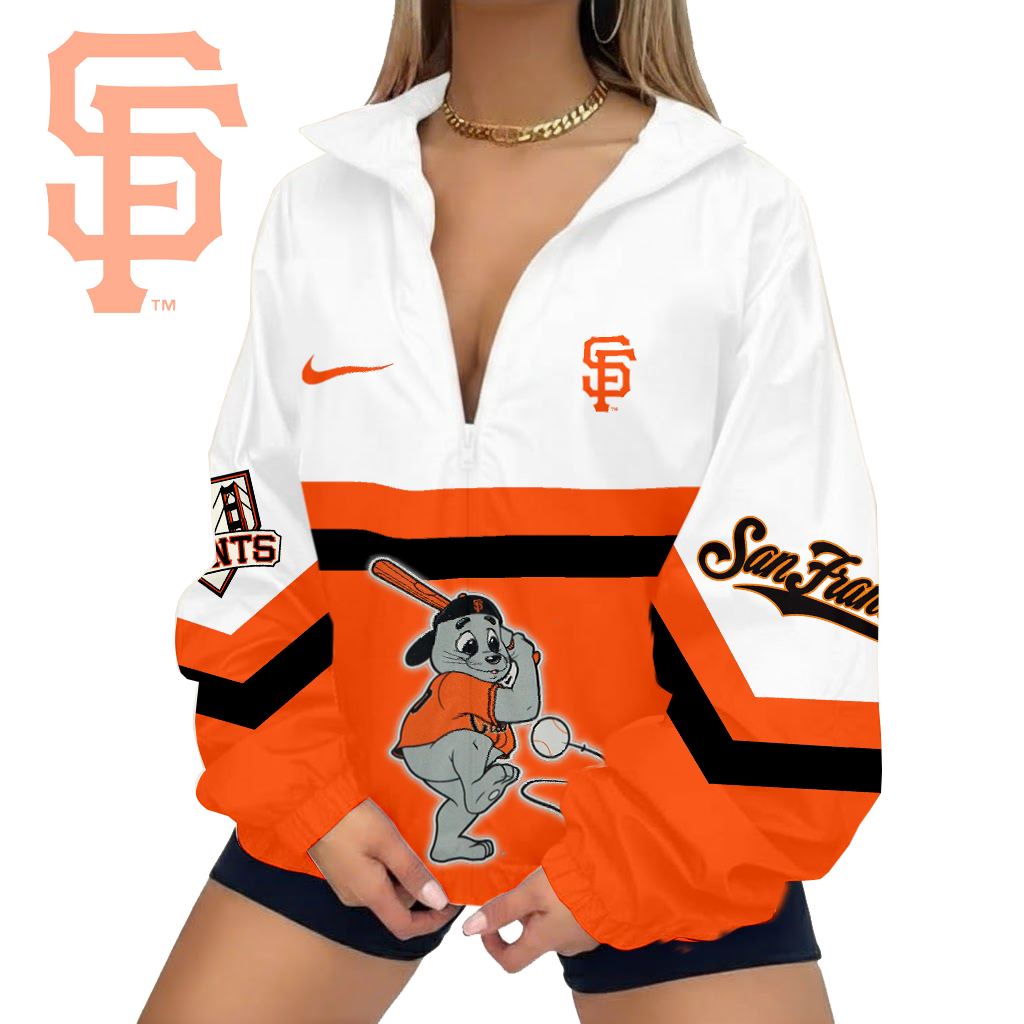 LIMITED EDITION - NEW CUSTOMIZED MLB06 SFG SAN FRANCISCO GIANTS V-NECK ZIPPER JACKET